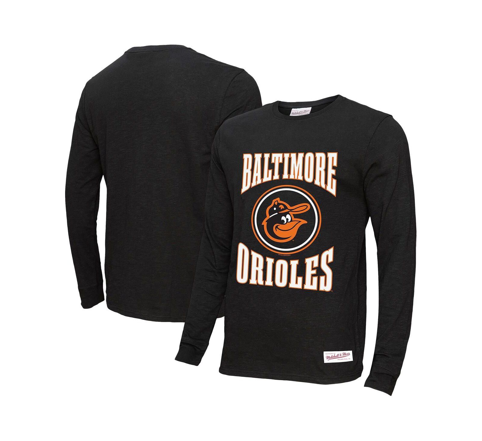 Мужская футболка Mitchell & Ness Black Baltimore Orioles с длинным рукавом и логотипом
