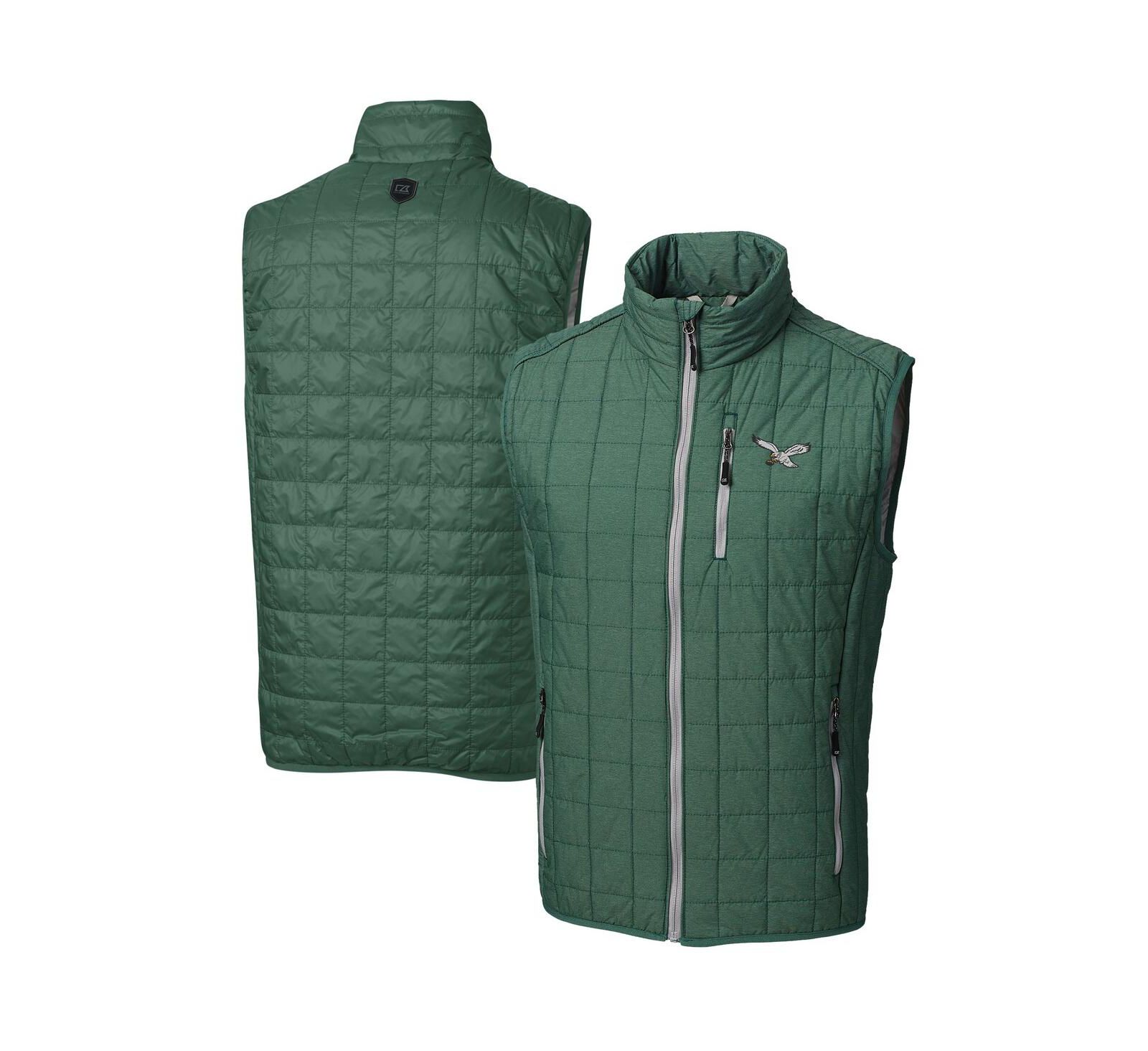 Cutter & Buck Мужской жилет-пуффер Rainier PrimaLoft Eco, темно-зеленый, Philadelphia Eagles