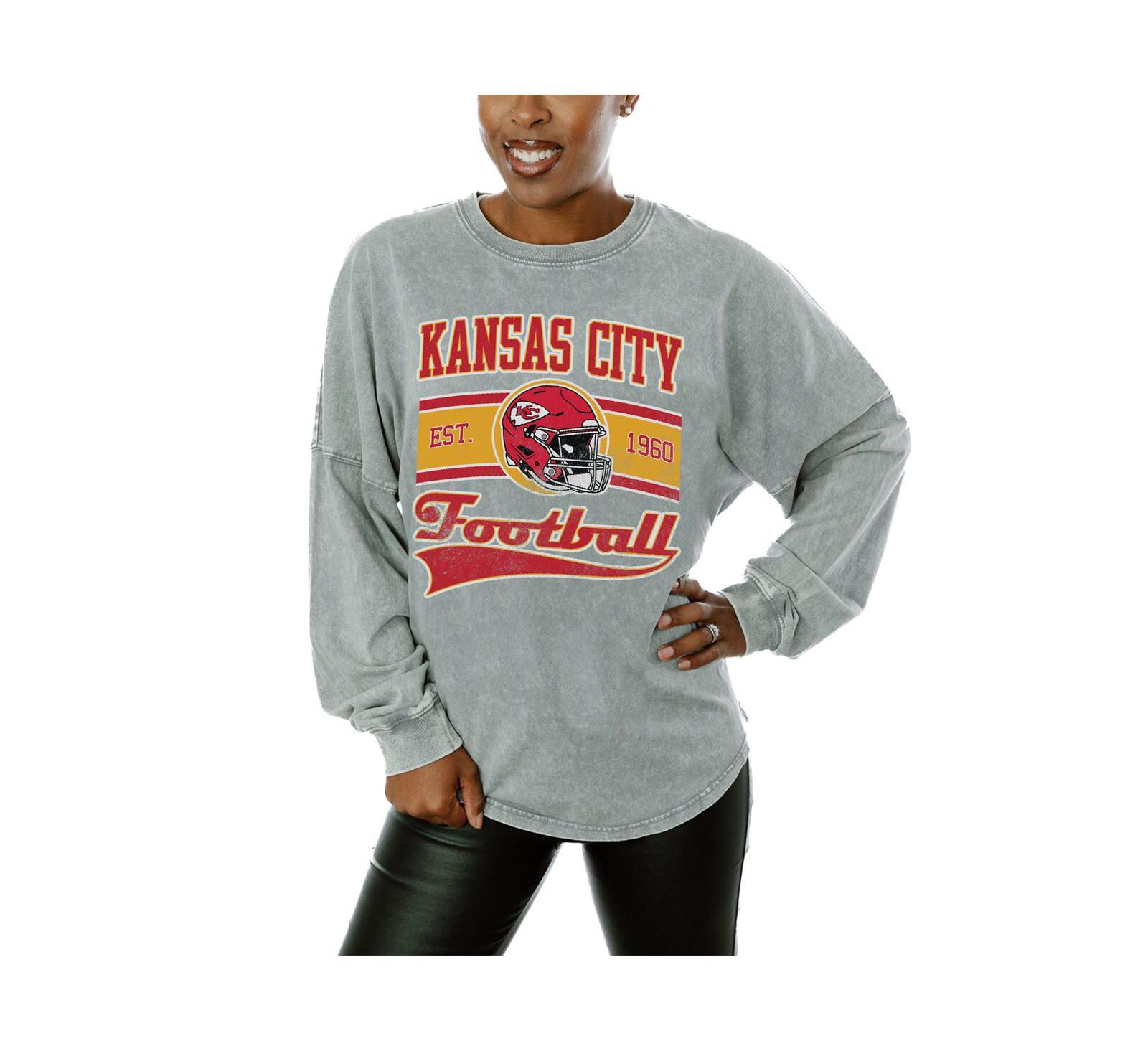 Gameday Couture Women's Gray Kansas City Chiefs Snow Wash Oversized Long Sleeve T-Shirt