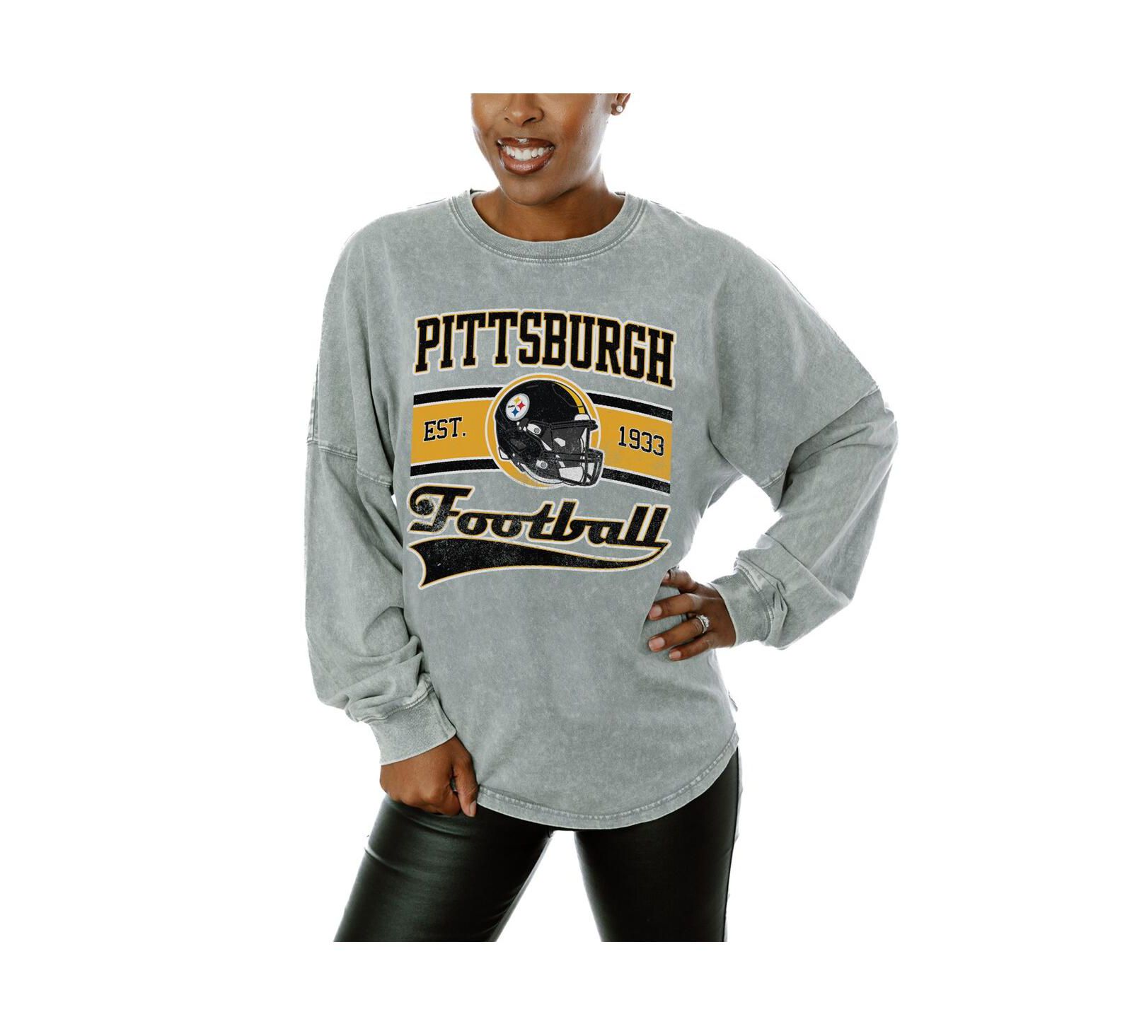 Женская футболка Gameday Couture Gray Pittsburgh Steelers Snow Wash Oversized Long Sleeve