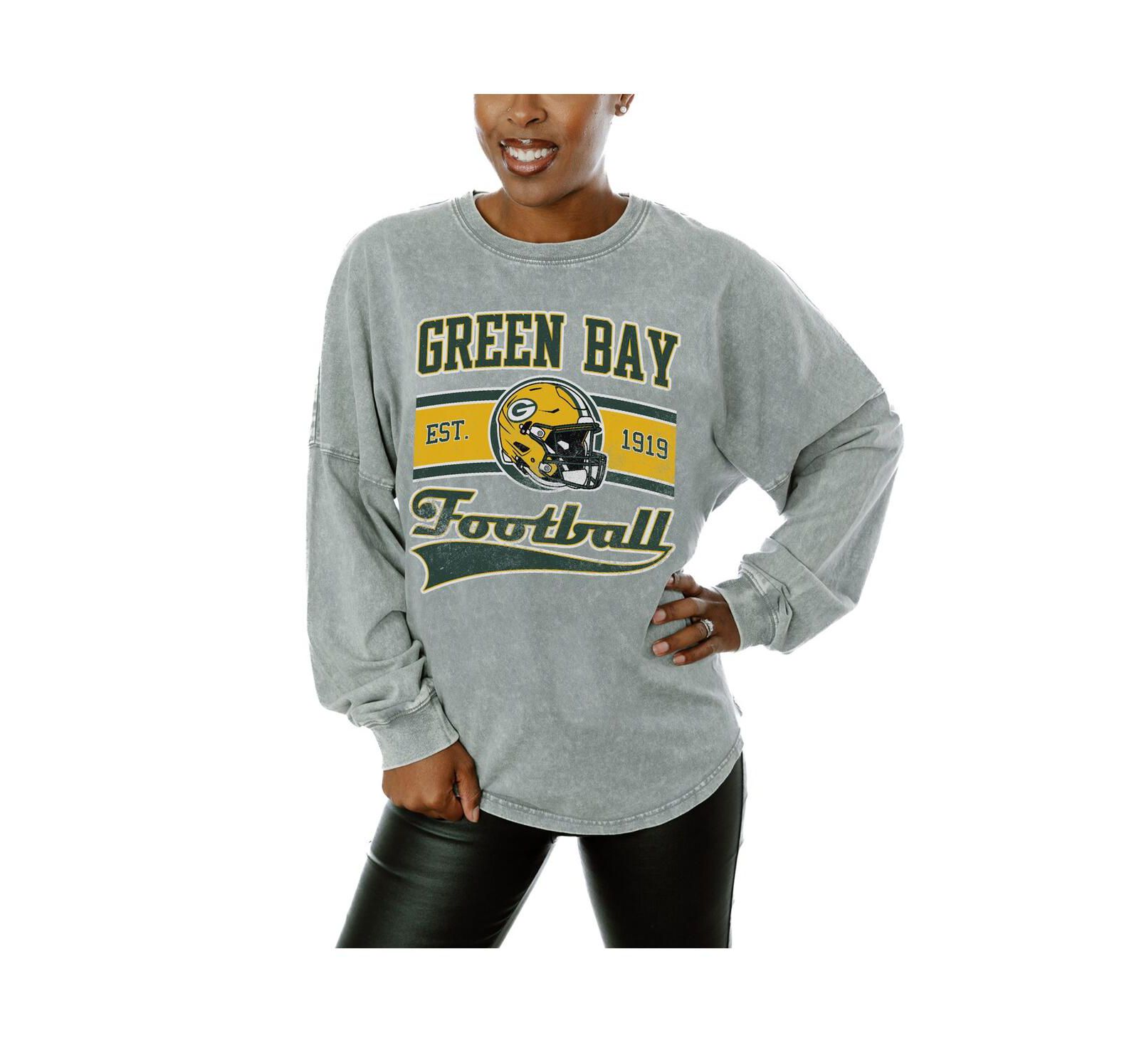 Gameday Couture Women's Gray Green Bay Packers Snow Wash Oversized Long Sleeve T-Shirt