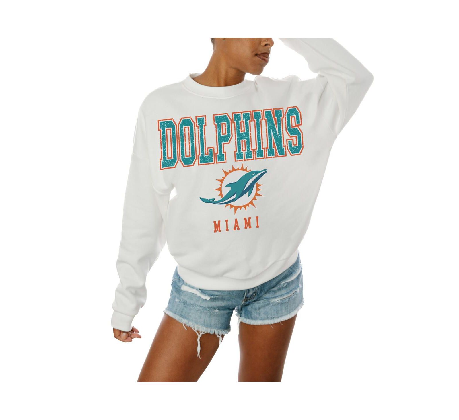 Gameday Couture Women's White Miami Dolphins Sunday Drives Oversized Crewneck Pullover Sweatshirt