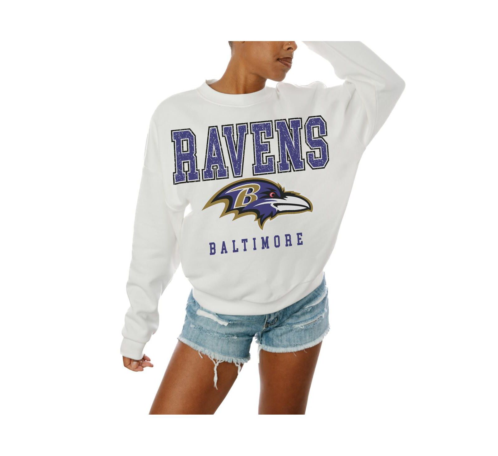 Gameday Couture Women's White Baltimore Ravens Sunday Drives Oversized Crewneck Pullover Sweatshirt