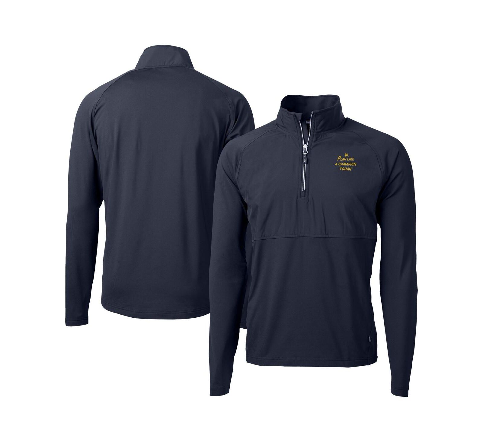 Cutter & Buck Men's Navy Notre Dame Fighting Irish Play Like A Champion Today Adapt Eco Knit Stretch Hybrid Quarter-Zip Pullover Top