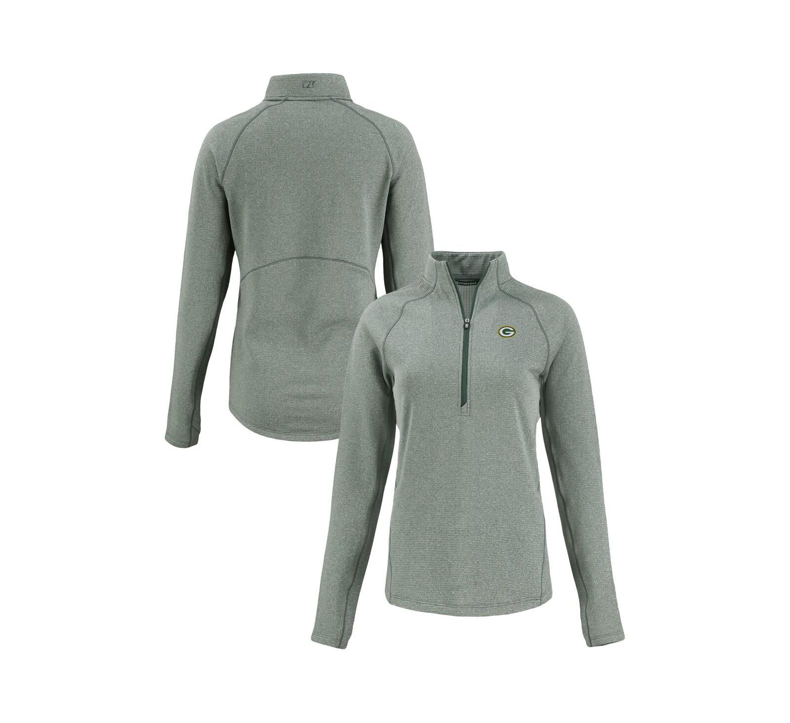 Cutter & Buck Women's Heather Green Green Bay Packers Peshastin Eco Fleece Tri-Blend Raglan Half-Zip Jacket