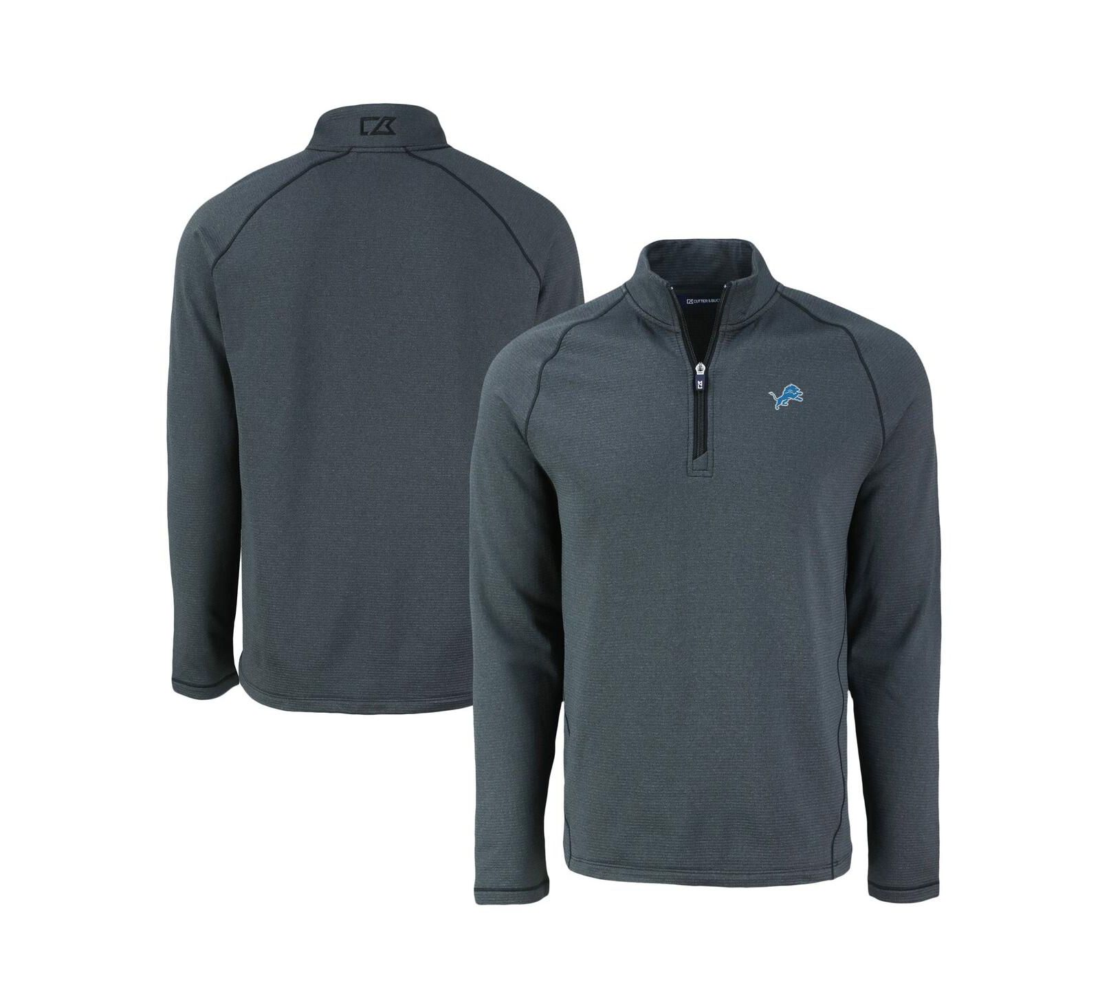 Cutter & Buck Men's Heather Black Detroit Lions Peshastin Eco Fleece Tri-Blend Raglan Quarter-Zip Jacket