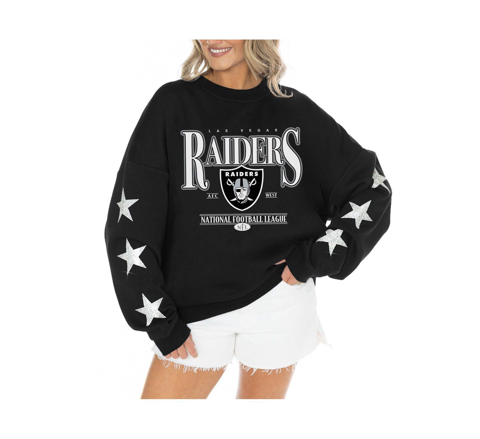 Женское худи Gameday Couture Black Las Vegas Raiders Rhinestone Star Sleeve Settle the Score Tri-Blend Pullover