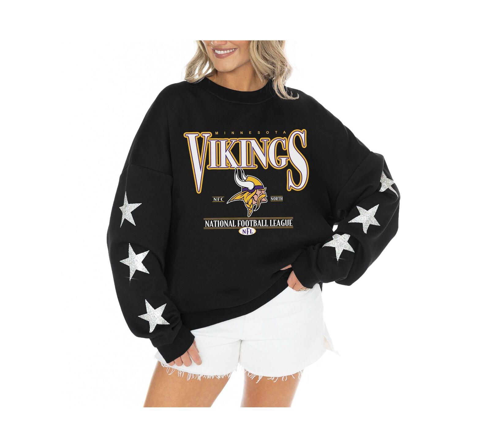 Женское худи Gameday Couture Black Minnesota Vikings Rhinestone Star Sleeve Settle the Score Tri-Blend