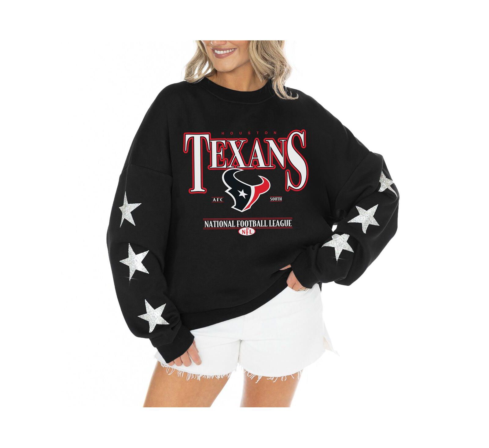Женский пуловер Gameday Couture Black Houston Texans Rhinestone Star Sleeve Tri-Blend