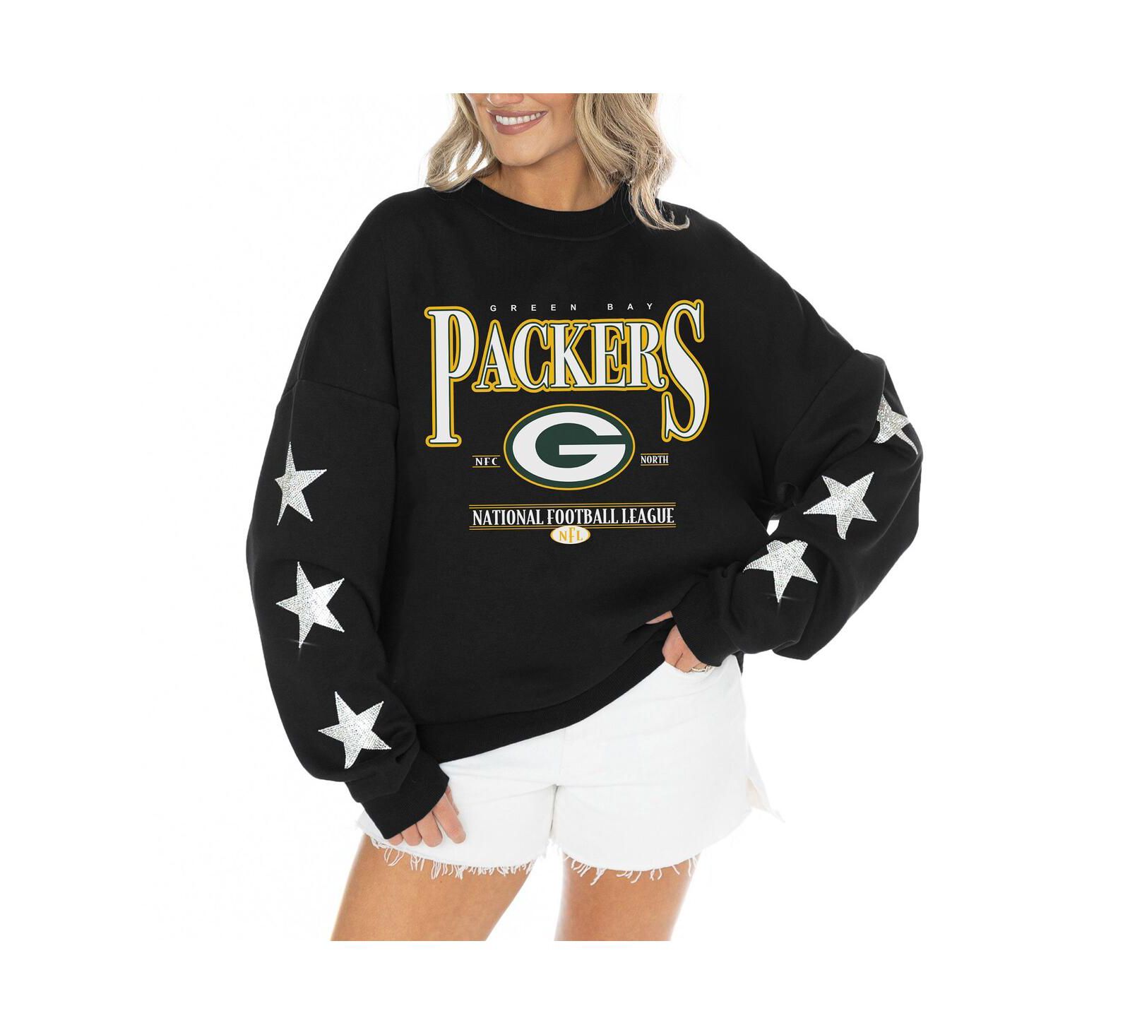Женское худи Gameday Couture Black Green Bay Packers Rhinestone Star Sleeve Settle the Score Tri-Blend