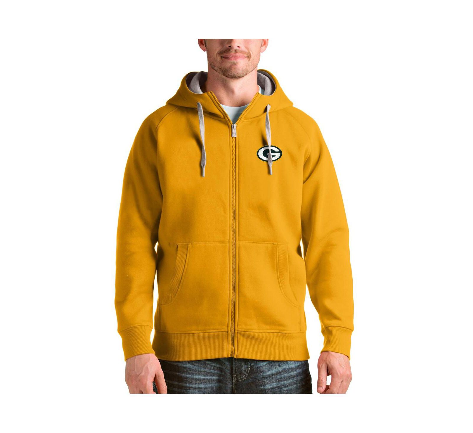 Antigua Men's Gold Green Bay Packers Victory Full-Zip Hoodie