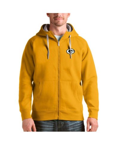 Мужское флисовое худи Antigua Gold Green Bay Packers, на молнии