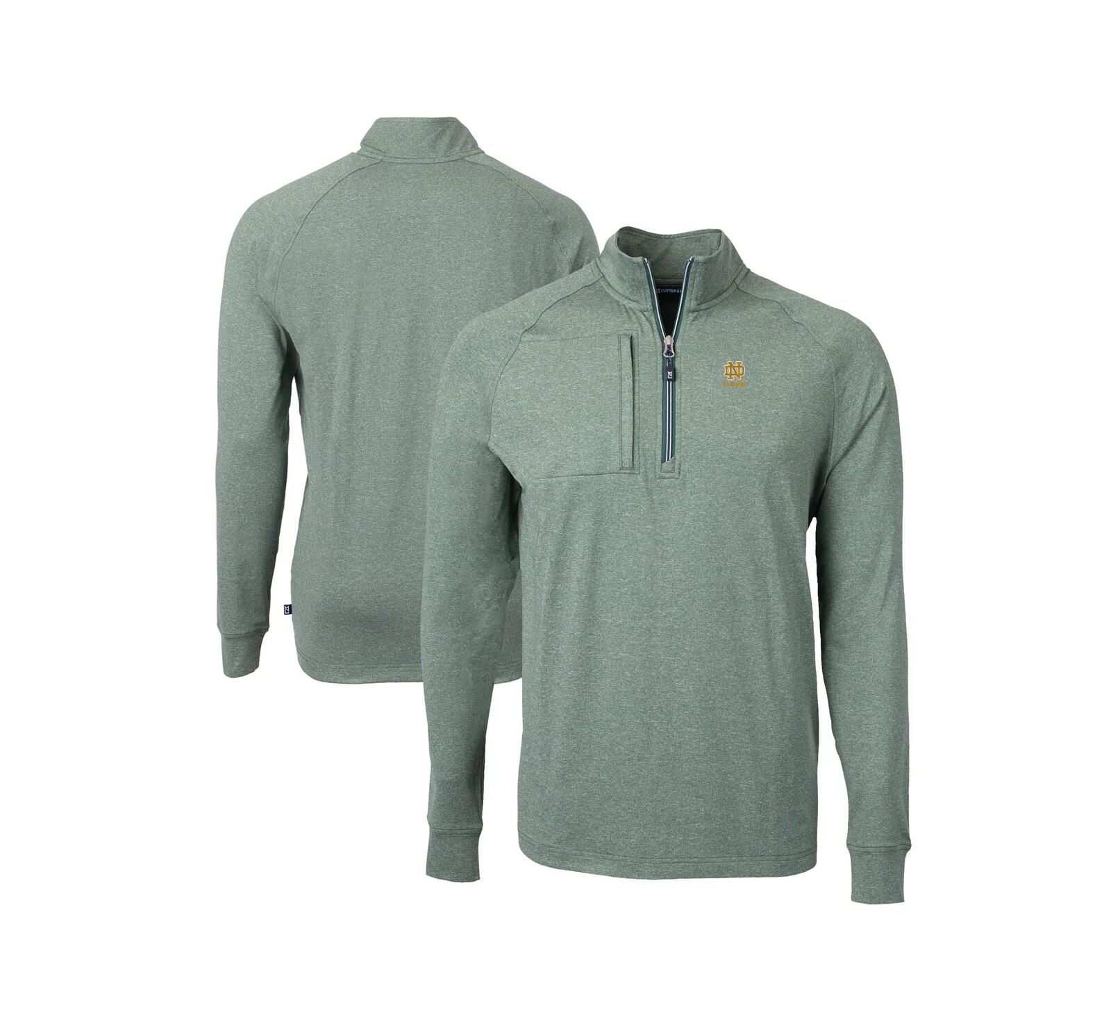Джемпер Cutter & Buck Men's Heather Green Notre Dame Fighting Irish Alumni Logo Adapt Knit Heathered Quarter-Zip Pullover