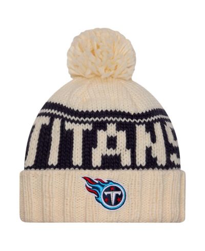 Женская вязаная шапка New Era Tennessee Titans 2024 Sideline Cuffed with Pom