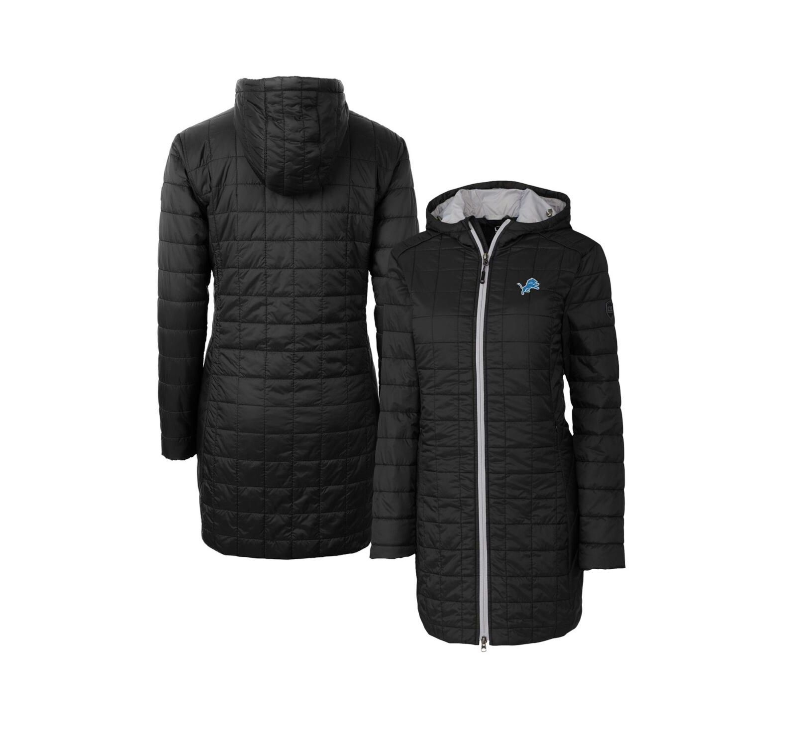 Женское легкое длинное пальто Cutter & Buck Detroit Lions Rainier PrimaLoft с капюшоном
