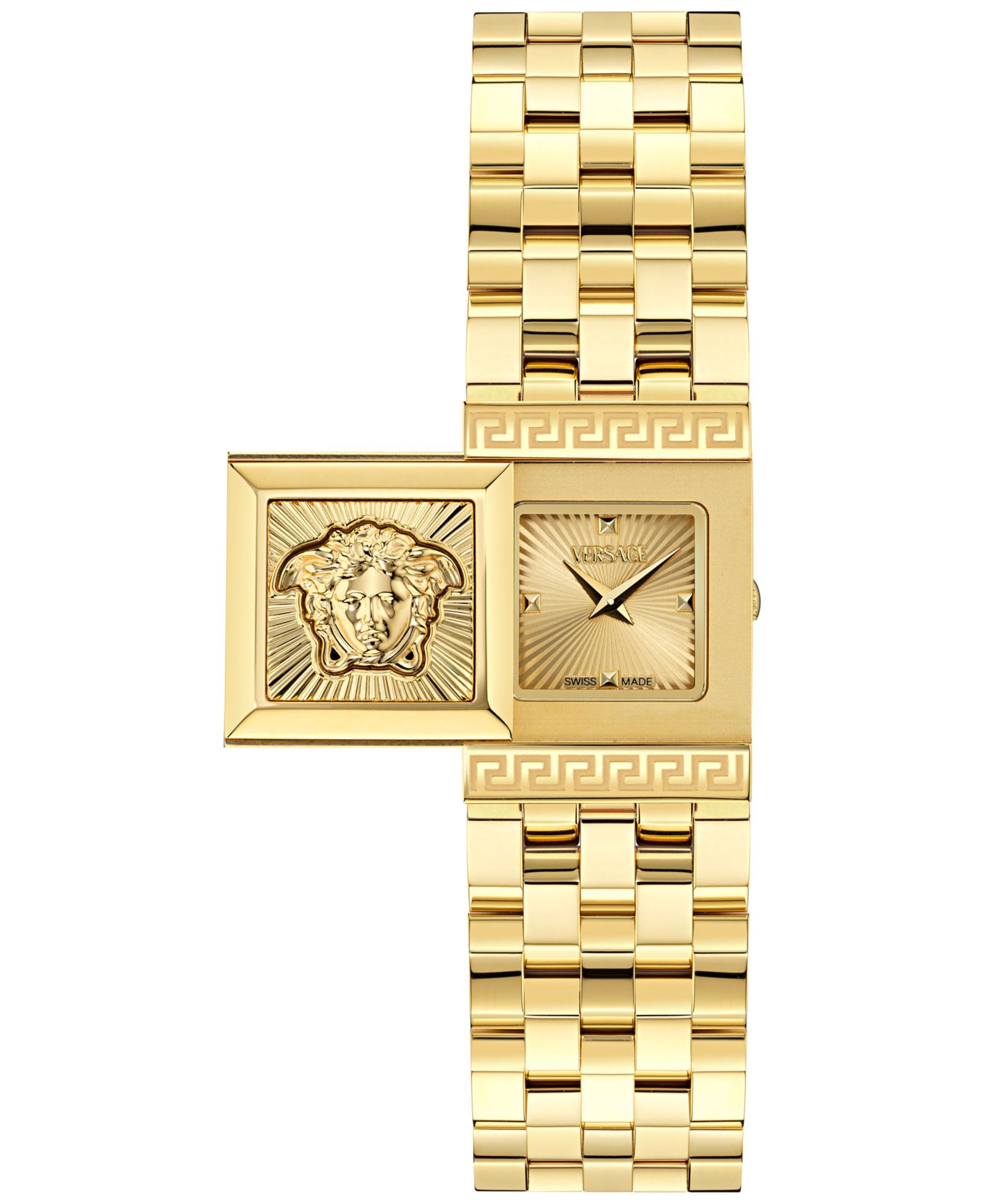 Versace Women's Swiss Reveal Square Gold Ion Plated Bracelet Watch 18x25mm