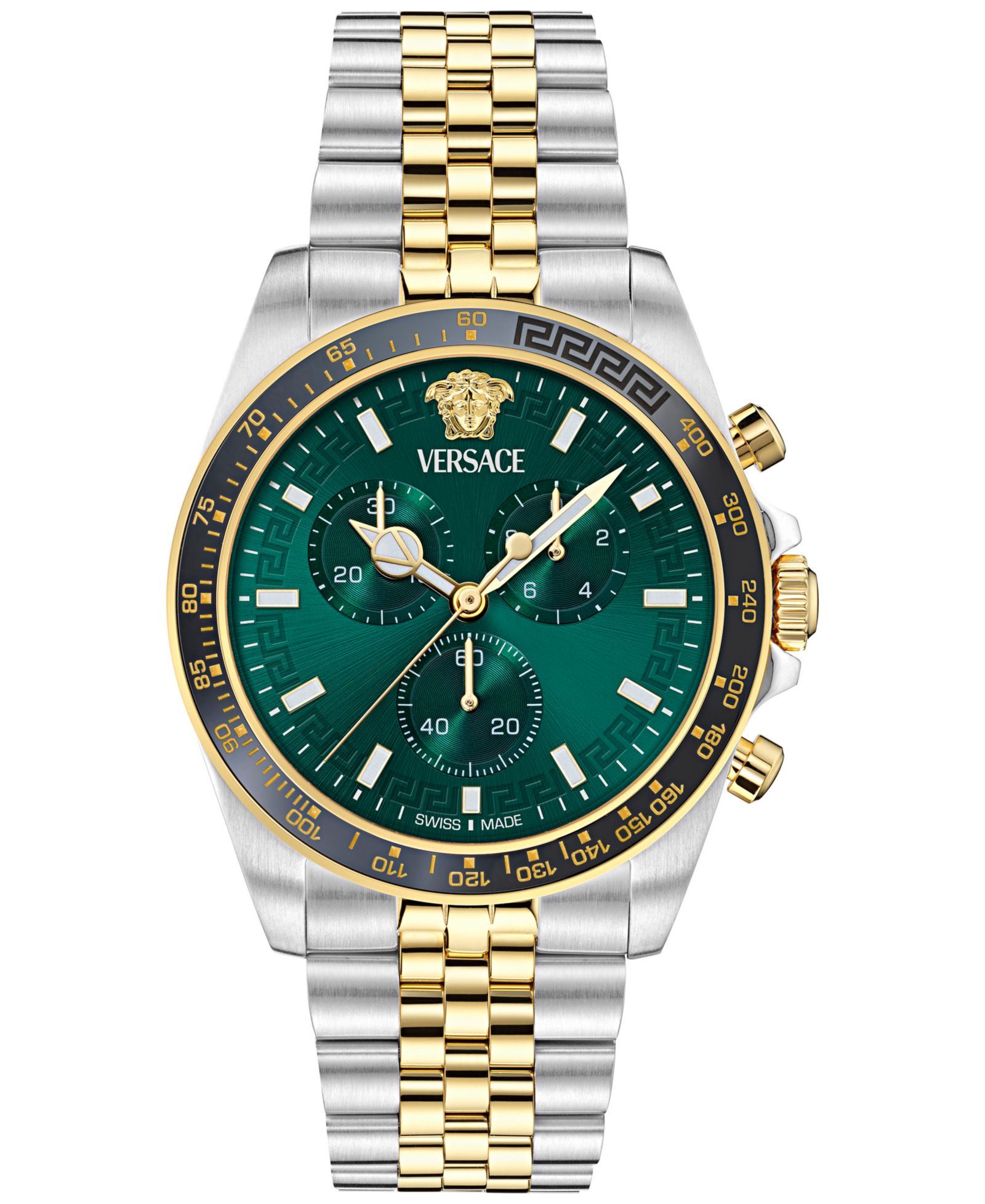 Мужские часы Versace с хронографом Greca, двухцветная сталь, 43mm