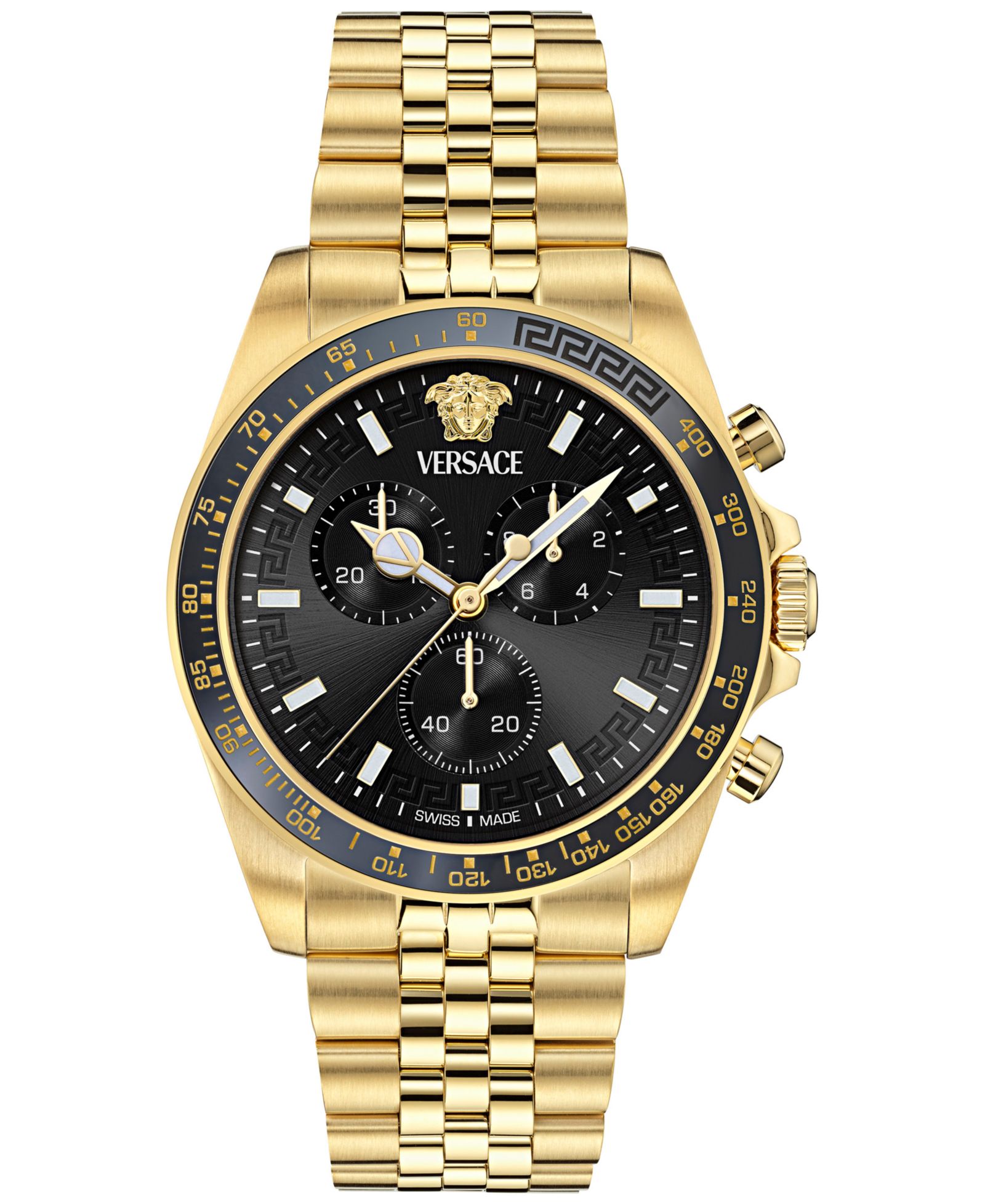 Мужские часы Versace Swiss Chronograph Greca Chrono Wave Gold Ion Plated 43mm