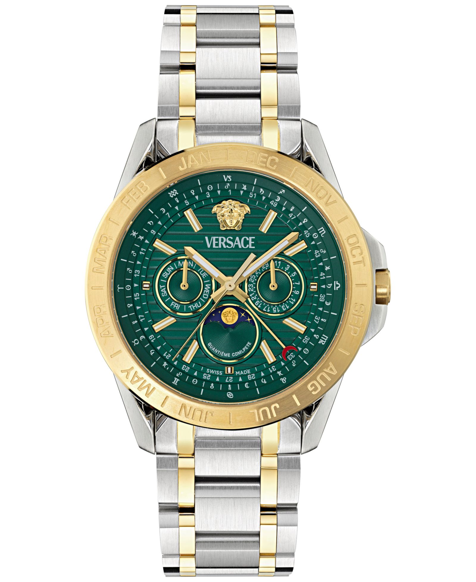 Versace Men's Swiss V-Galaxy Moonphase Two-Tone Stainless Steel Bracelet Watch 43mm