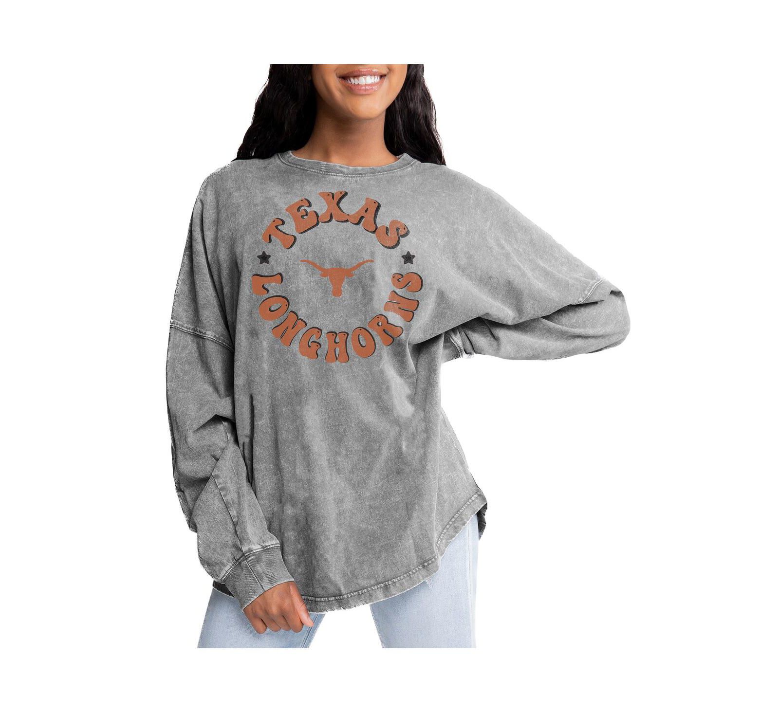 Gameday Couture Women's Gray Texas Longhorns Playing Around Faded Wash Oversized Long Sleeve T-Shirt