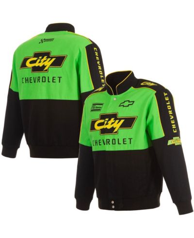 JH Design Men's Black/Green NASCAR City Chevrolet Legend Full-Snap Twill Uniform Jacket