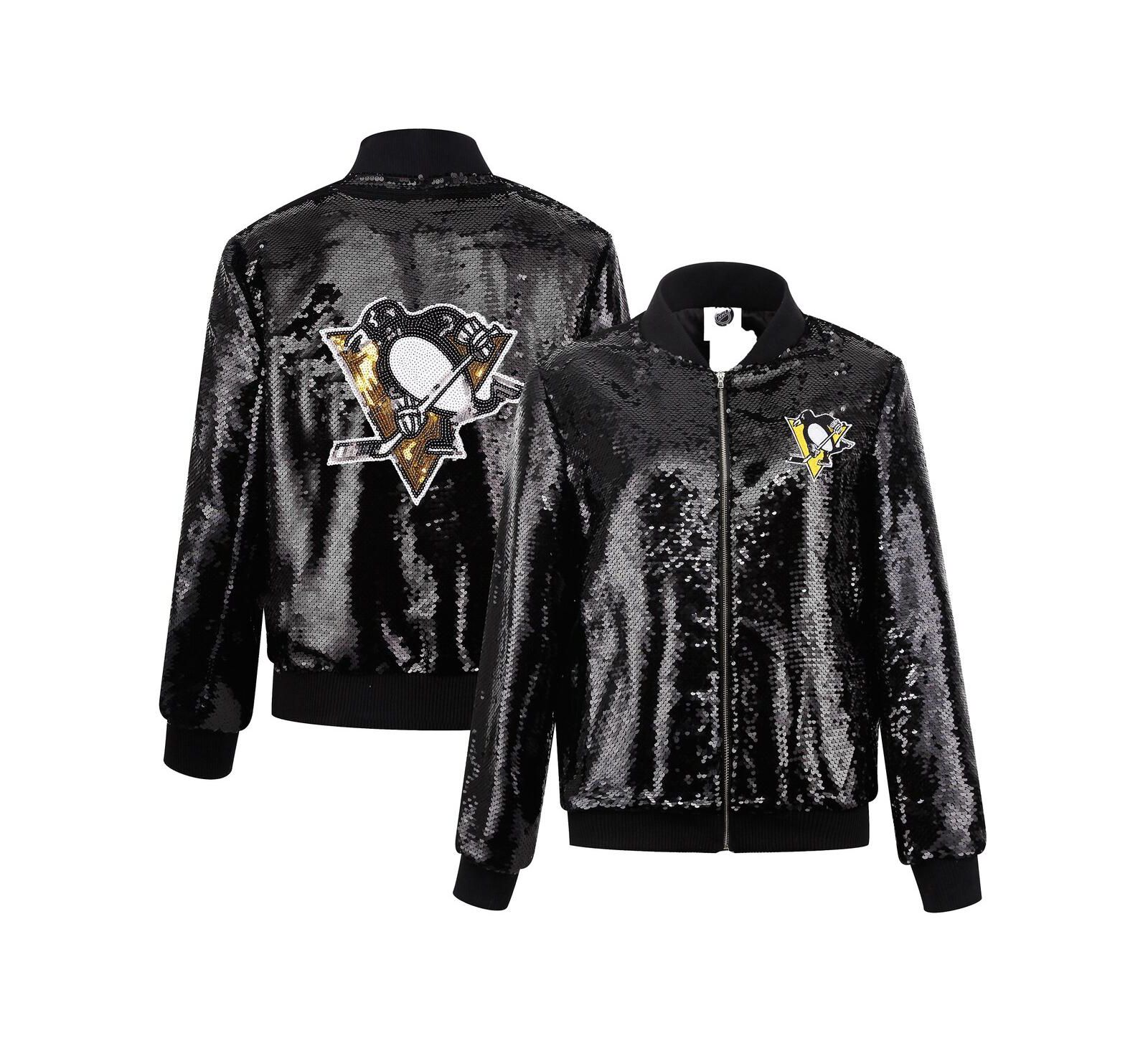 Cuce Women's Black Pittsburgh Penguins Sequin Full-Zip Jacket