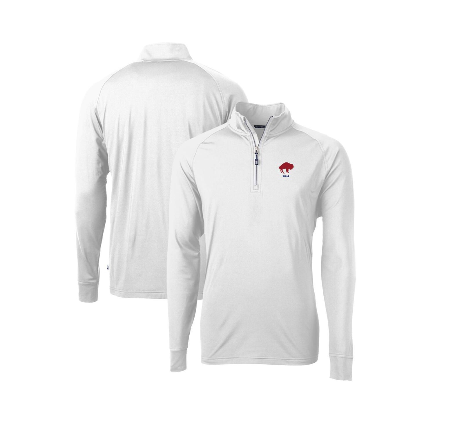 Cutter & Buck Men's White Buffalo Bills Adapt Eco Knit Stretch Quarter-Zip Throwback Pullover Top
