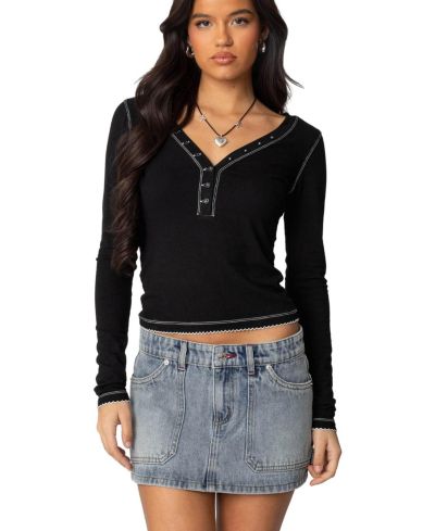 Женский топ Edikted Yael Contrast Stitch Henley