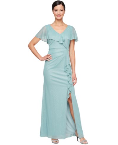 SL Fashions Petite Ruffled Flutter-Sleeve Gown