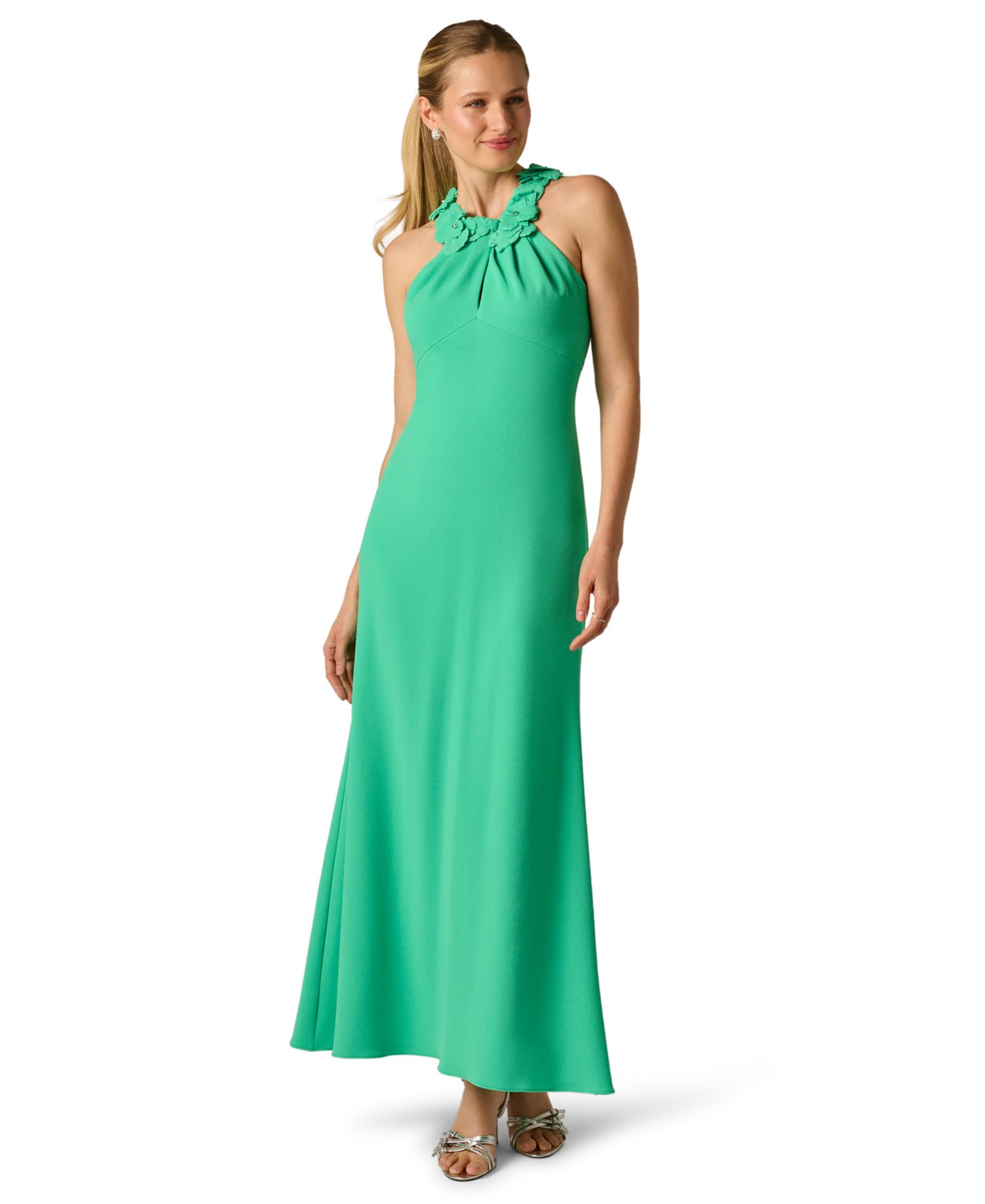 Женское вечернее платье Adrianna Papell Petite Embellished Rosette Halter Gown