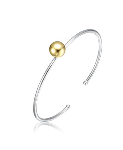 Sterling Two-Tone with Plated Sphere and Sleek Plated Design Open Cuff Bracelet