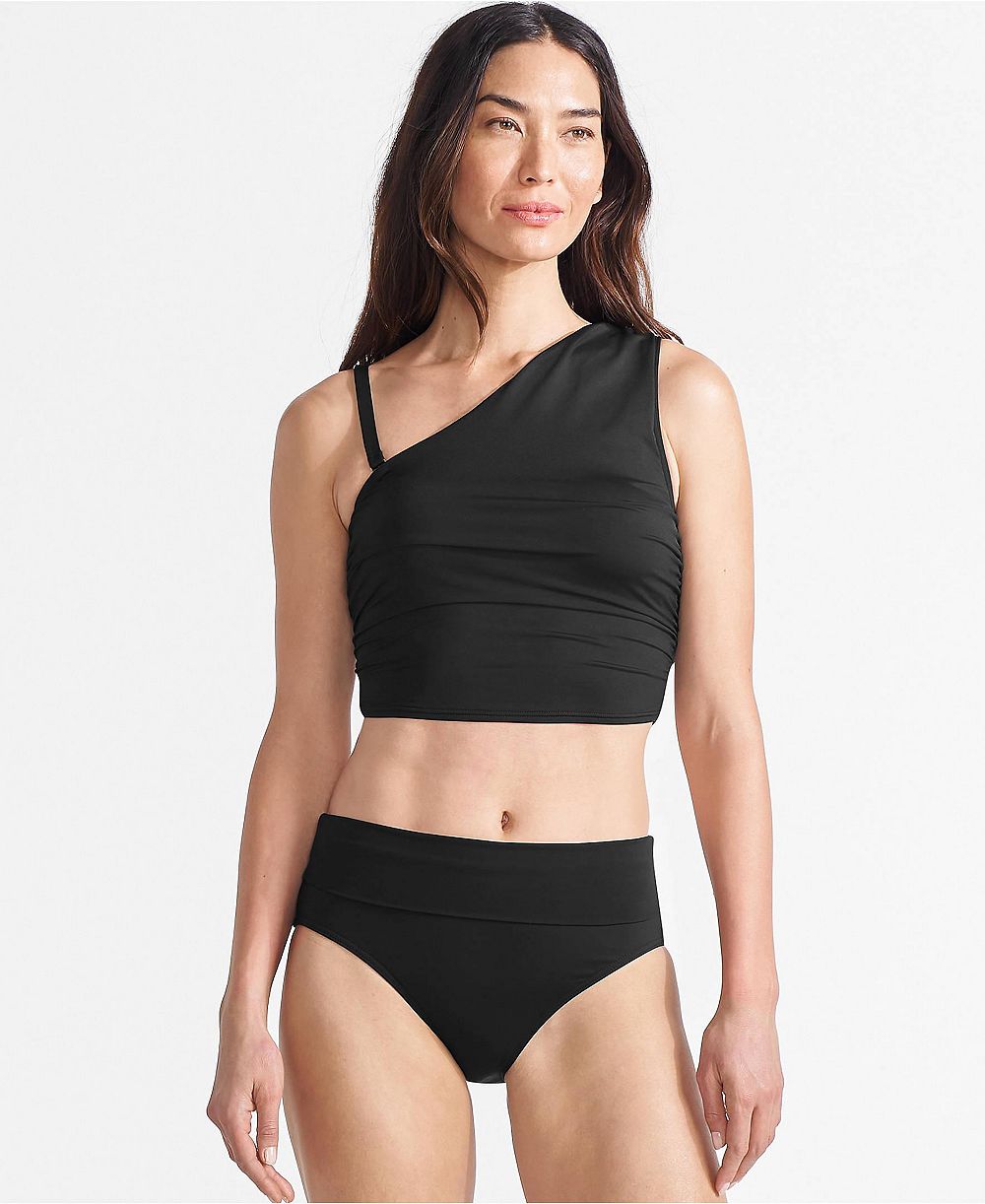 Lands' End Women's Long Torso Ruched One Shoulder Midkini Top 16.75"