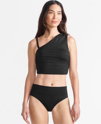 Lands' End Women's Long Torso Ruched One Shoulder Midkini Top 16.75"
