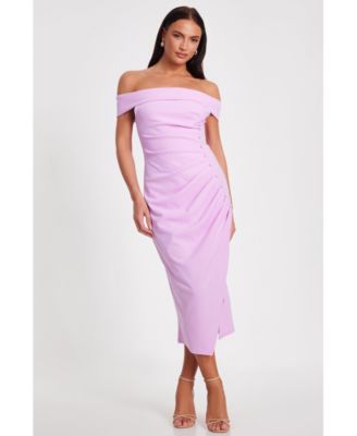 QUIZ Women's Scuba Crepe Bardot Ruched Midi Dress