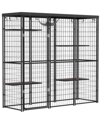 PawHut Weld Wire Catio Outdoor Indoor w/ Waterproof Cover, for 1-3 Kittens