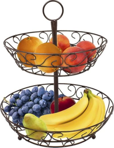 Sorbus 2-Tier Metal Countertop Fruit Basket & Bowl Stand - Stylish Storage for Kitchen & Dining - Bronze