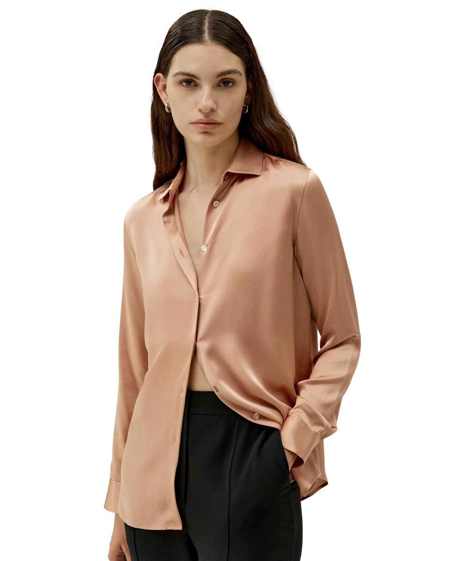 LILYSILK Women's Minimalist Placket Silk Blouse with Shell Buttons
