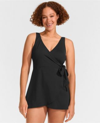 Lands' End Women's Long Side Tie Mini Swim Dress Swimsuit
