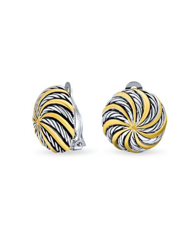 Bling Jewelry Geometric Swirl Clip-On Earrings Two-Tone Round Disc Non-Pierced Ears