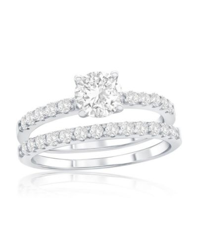 Sterling кольцо из 2 шт. с круглым одиночным камнем CZ Round Solitaire