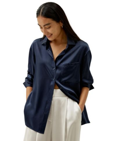 LILYSILK Женская Casual Spread Collar Silk рубашка