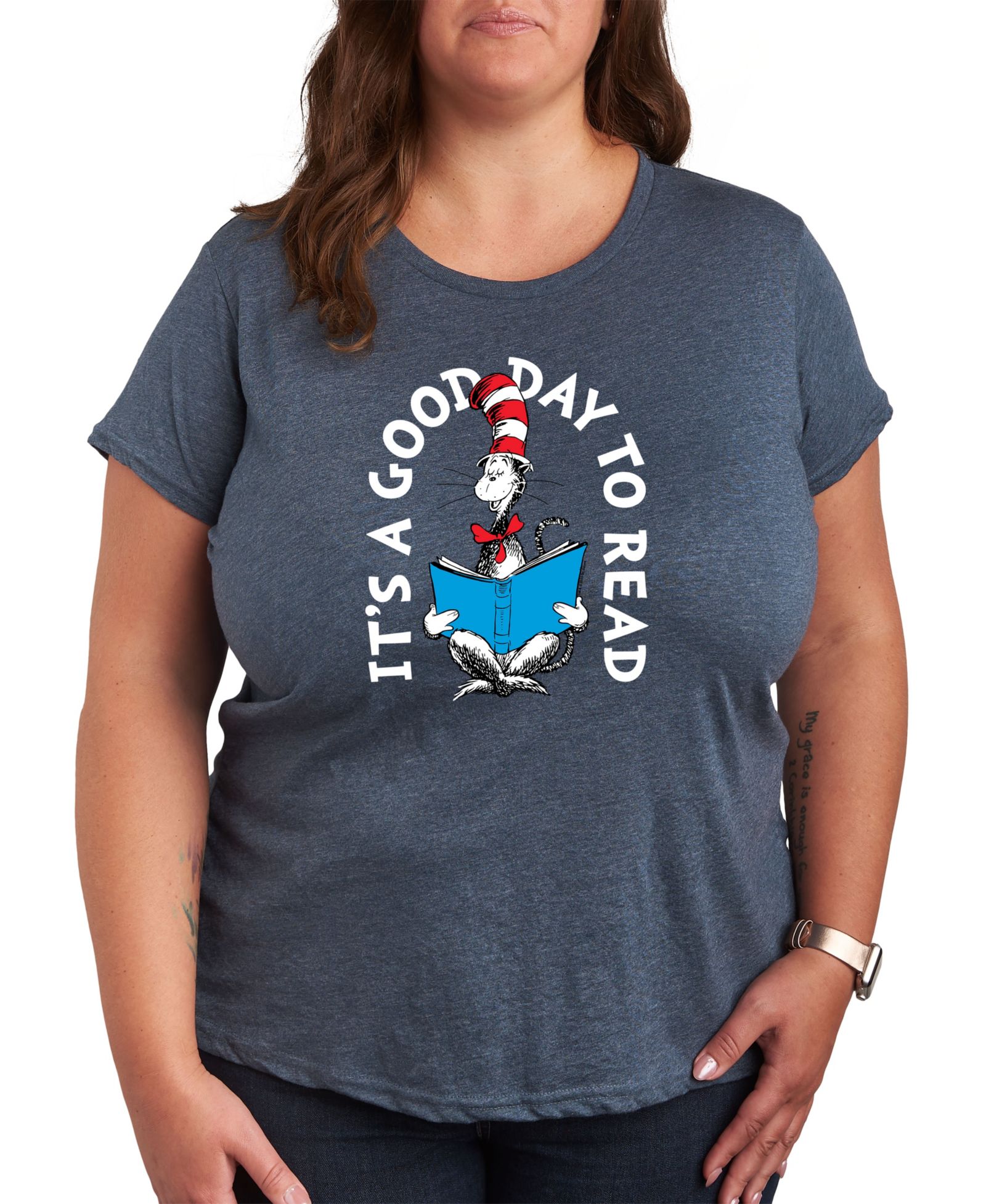 Hybrid Apparel Trendy Plus Size Dr. Seuss Good Day to Read Graphic Crewneck T-Shirt
