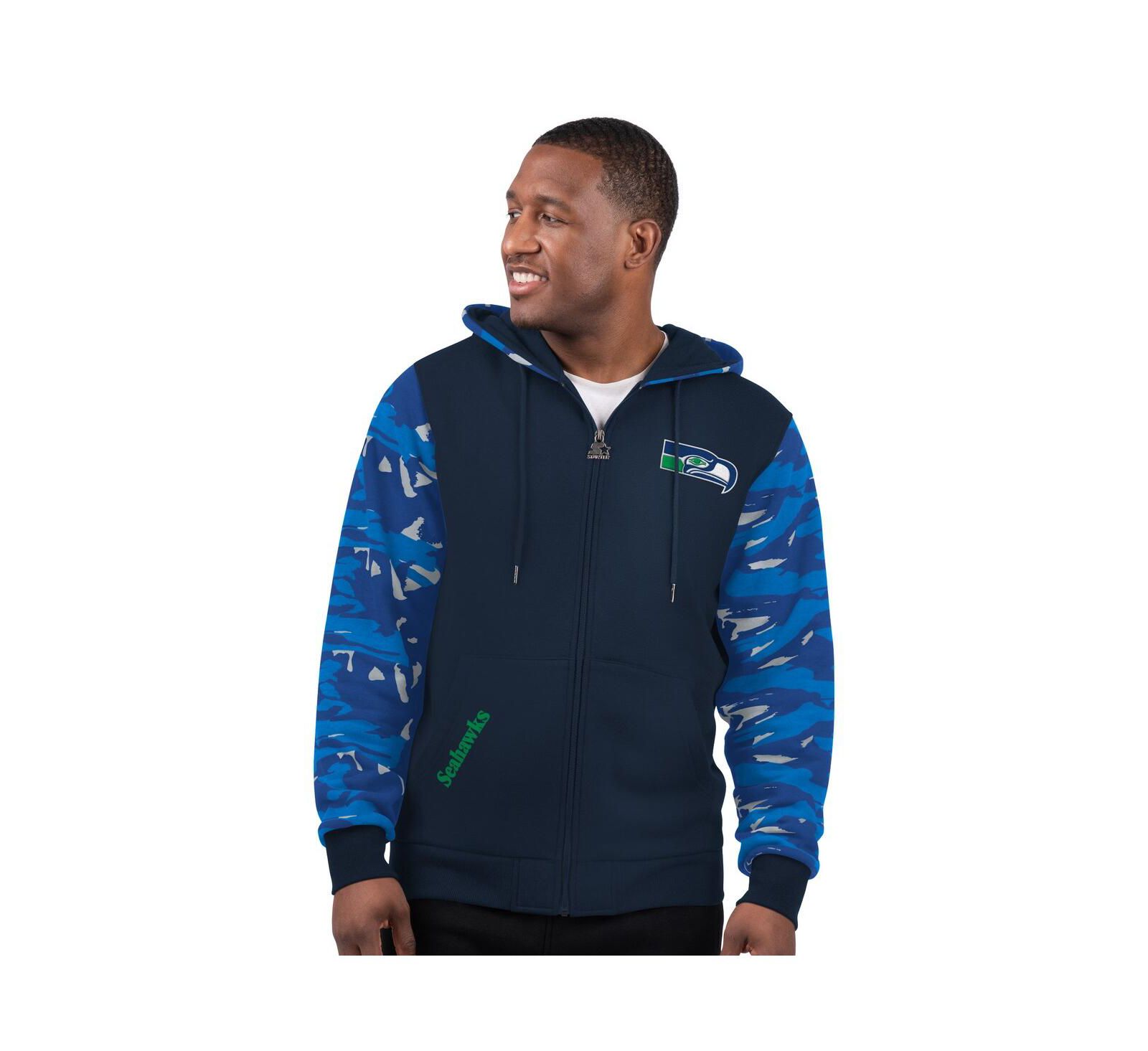 Starter Men's Navy Seattle Seahawks Thursday Night Gridiron Vintage Logo Full-Zip Hoodie