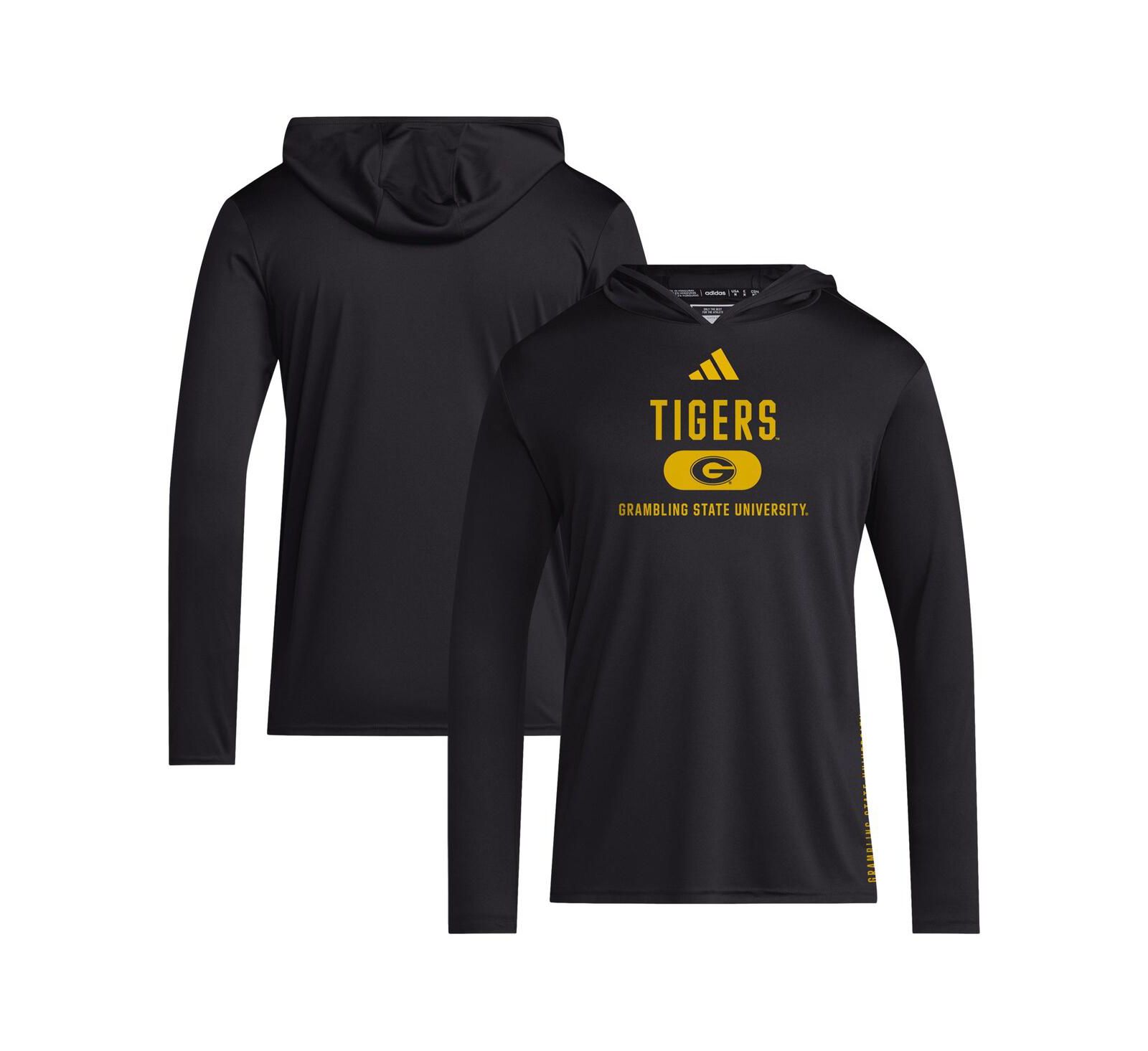 Adidas Men's Black Grambling Tigers 2024 Sideline Hooded Long Sleeve T-Shirt