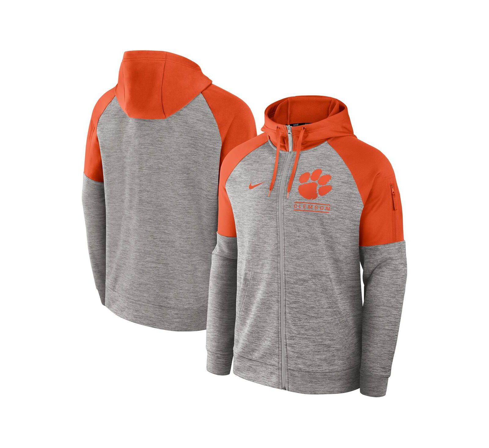 Nike Мужской худи Nike Heather Gray Clemson Tigers Raglan Performance Full-Zip