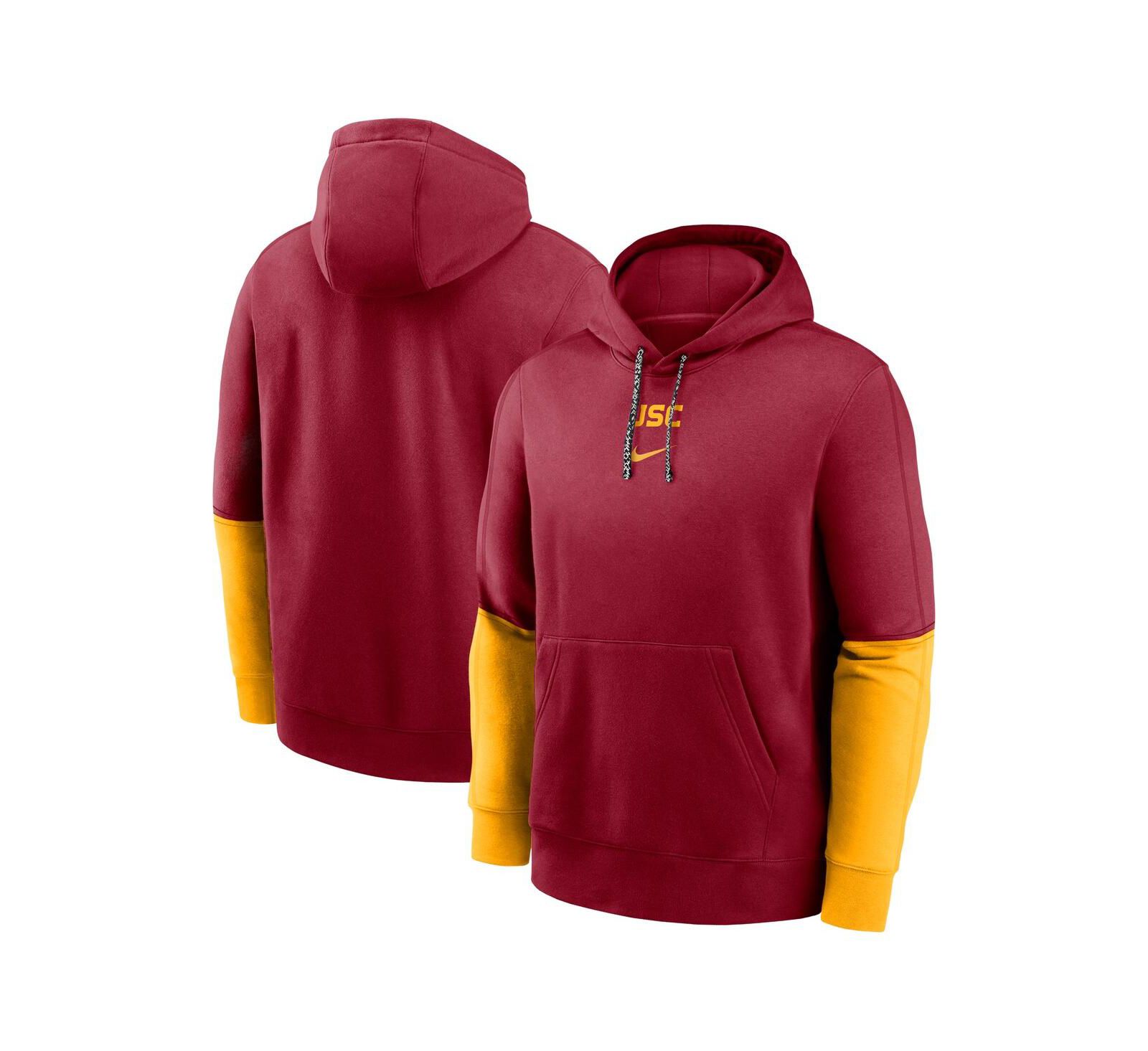 Мужское худи Nike USC Trojans 2024 Sideline Club Pullover, Cardinal/Gold