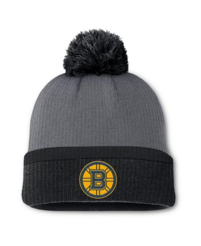 Женская вязаная шапка Fanatics Charcoal Boston Bruins с помпоном