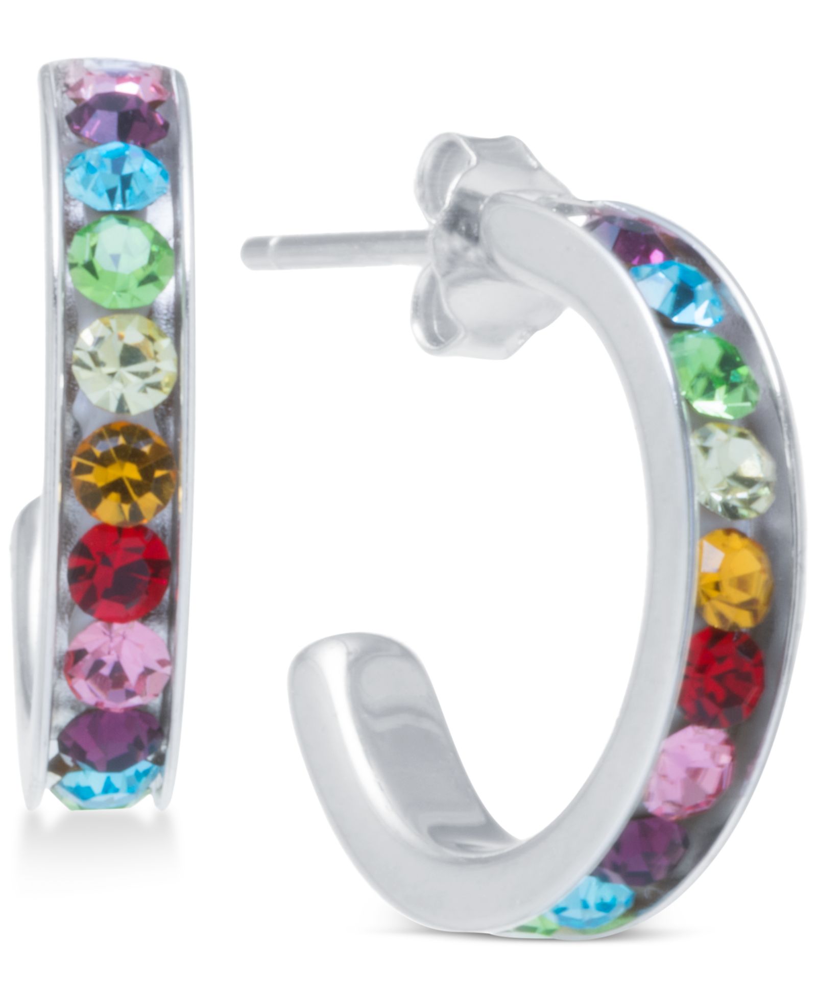 Multicolor Crystal Pavé Small Hoop Earrings in Sterling Silver, 0.59"