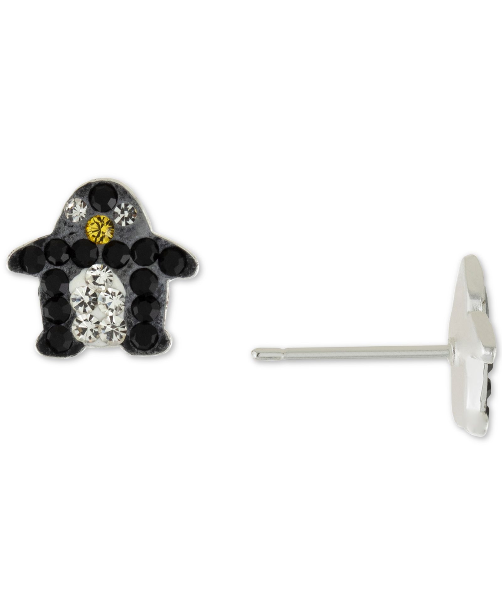 Black, White & Yellow Crystal Pavé Penguin Stud Earrings in Sterling Silver
