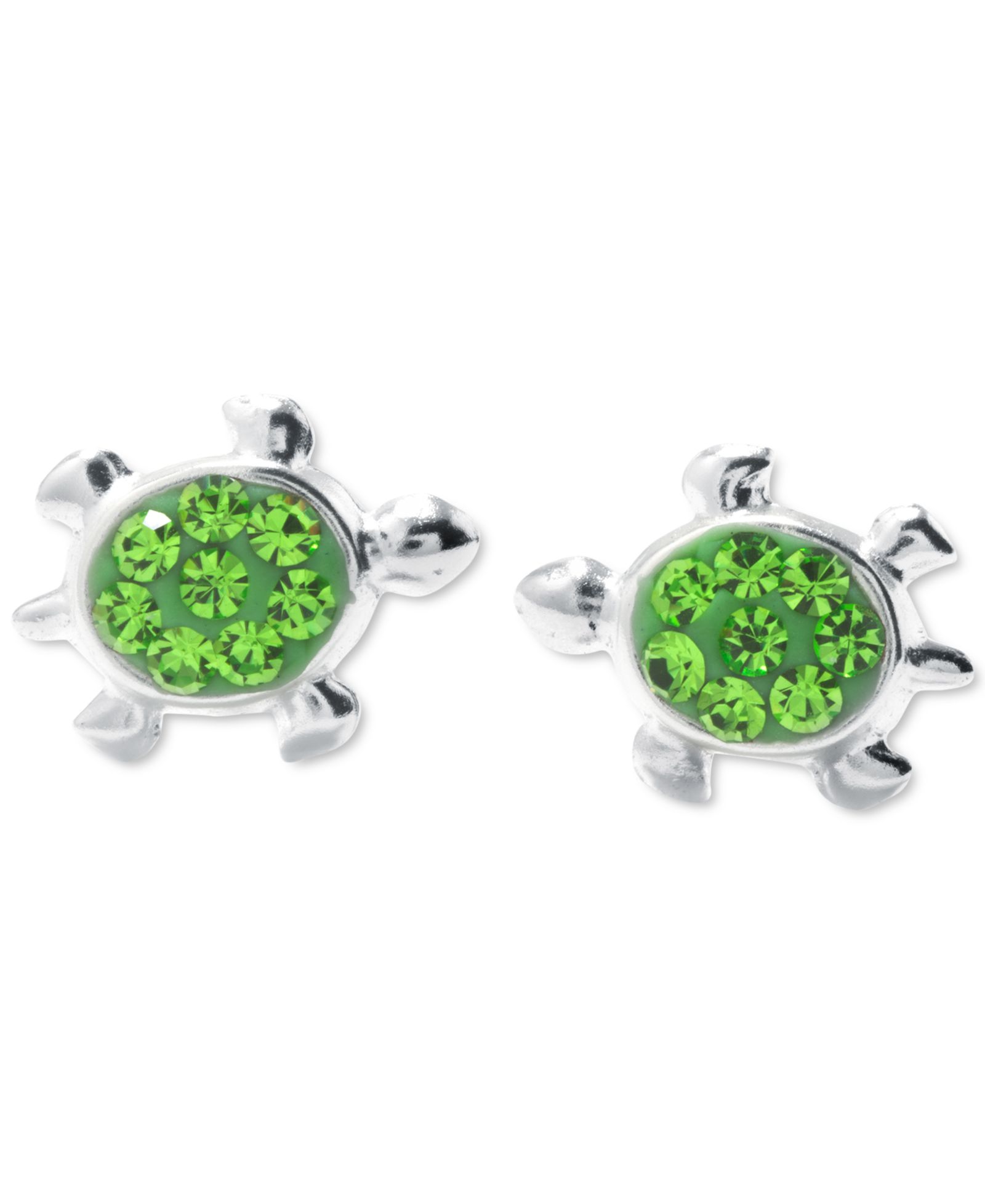 Green Crystal Pavé Turtle Stud Earrings in Sterling Silver
